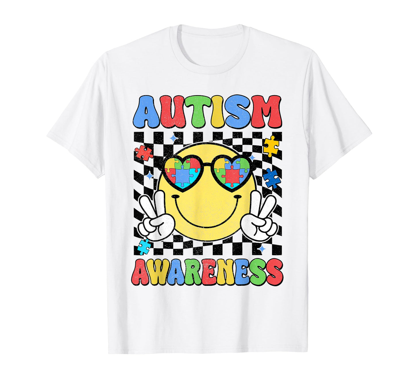 Retro Groovy Autism Awareness Hippie Smile Face Boy Girl Kid T-Shirt
