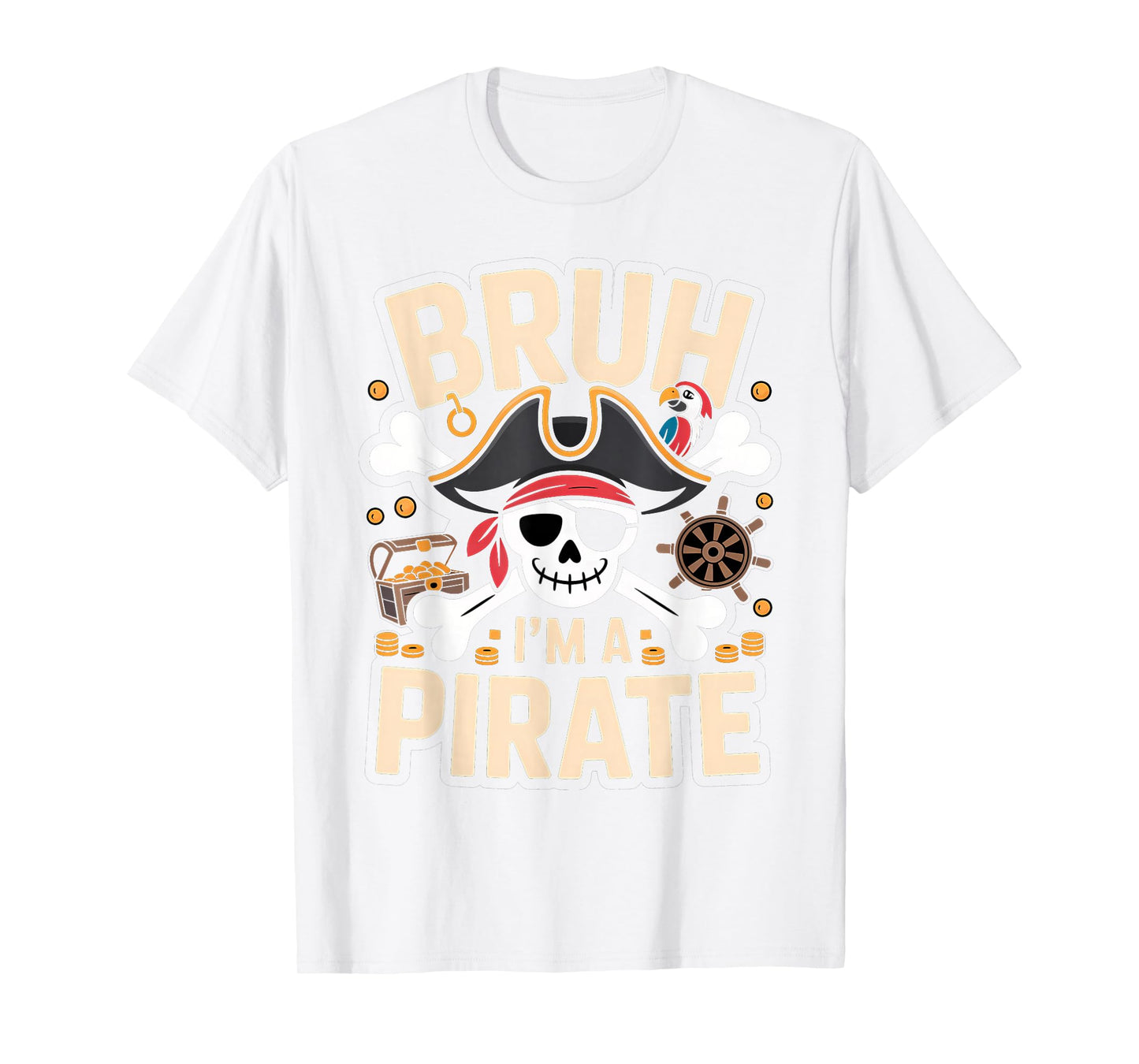 Bruh I'm A Pirate Skeleton Funny Halloween Costume Kids Boy T-Shirt