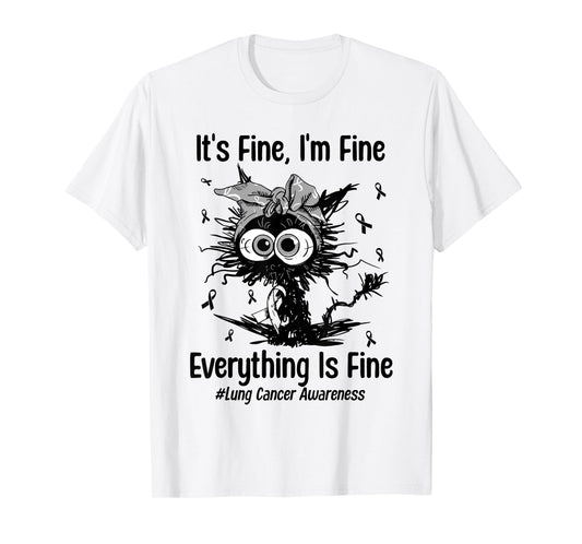 Motivational Lung Cancer Awareness Cat White Ribbon Support T-Shirt