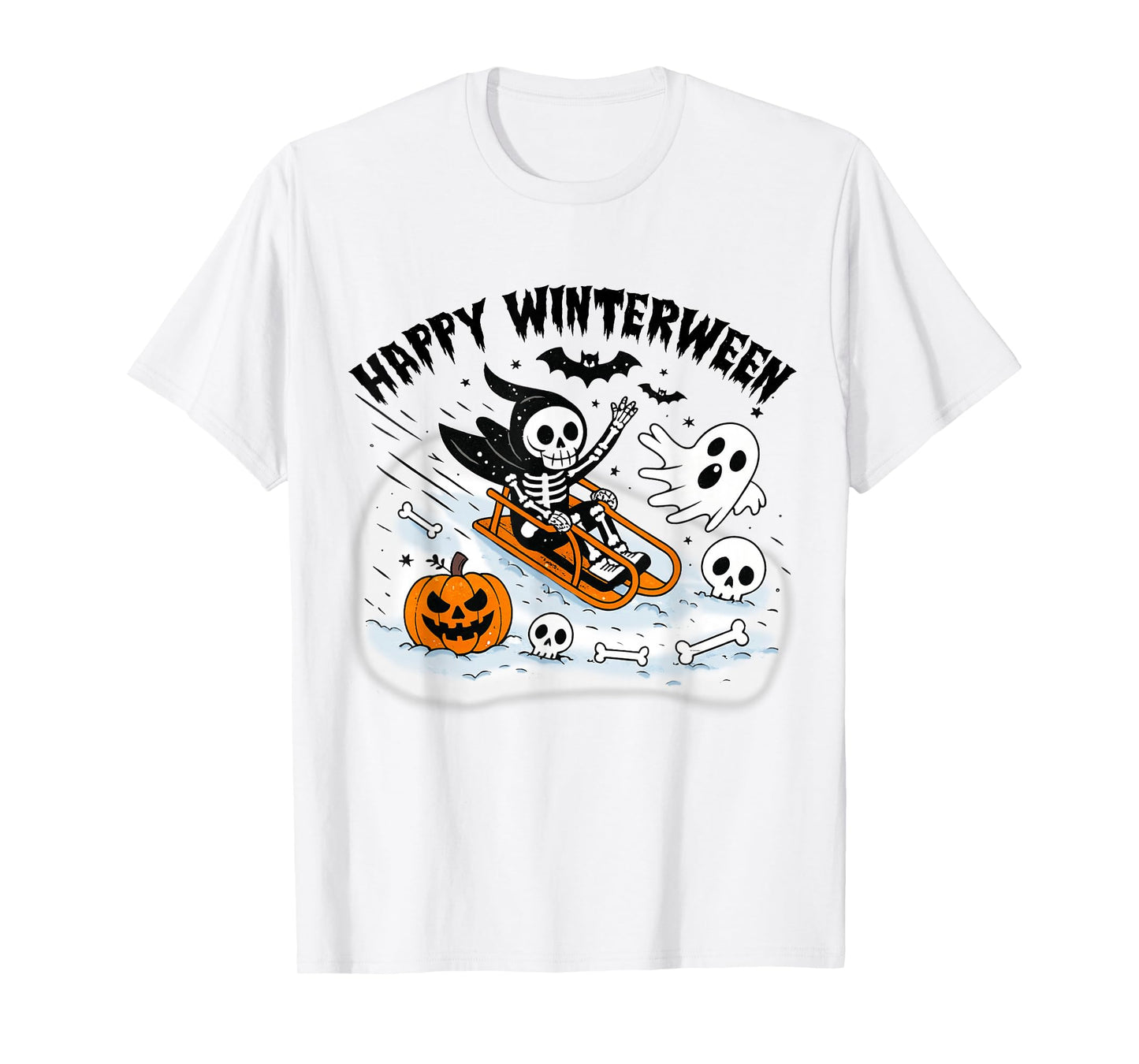 Happy Winterween Ghost Skeleton Halloween Winter Season T-Shirt