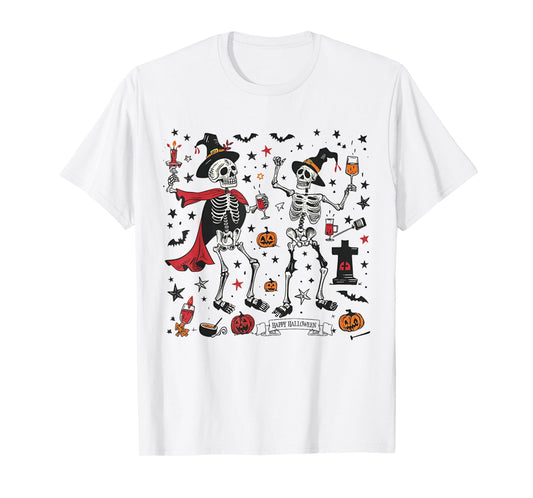 Dancing Skeletons Funny Spooky Halloween Party Men Boys Kids T-Shirt