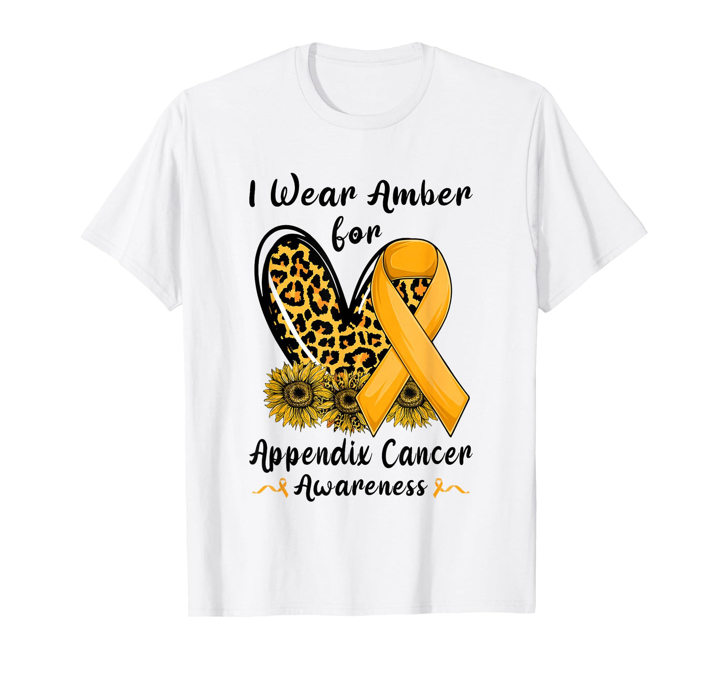 Leopard Heart I Wear Amber For Appendix Cancer Awareness T-Shirt