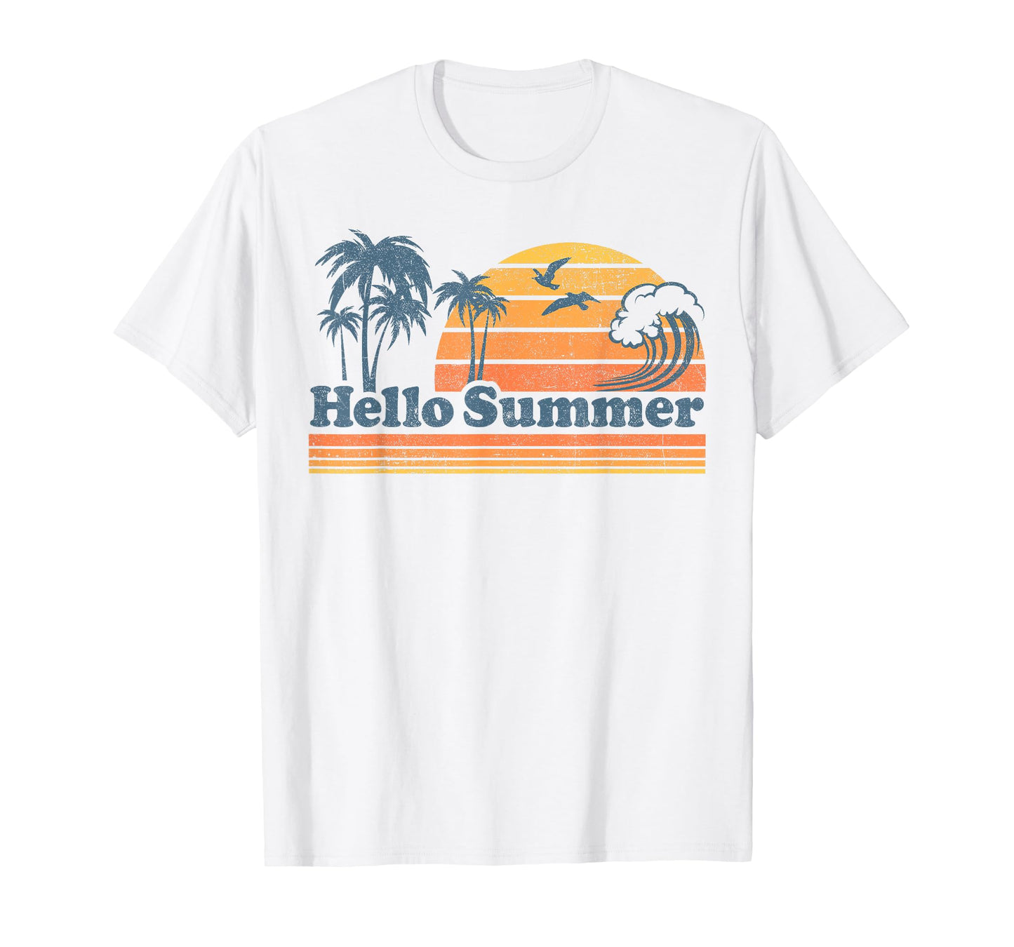 Funny Hello Summer Vacation Beach Vintage 70s Retro Cute T-Shirt