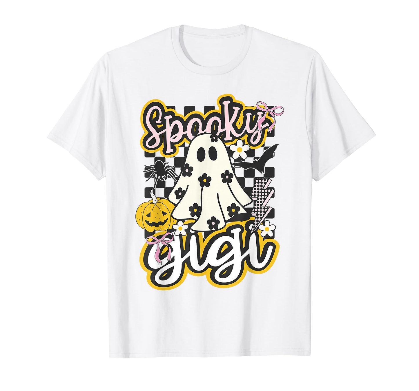 Spooky Gigi Groovy Preppy Halloween Ghost Checkered T-Shirt