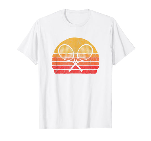 Crossed Tennis Racquets Retro 80s Sun Vintage Graphic T-Shirt
