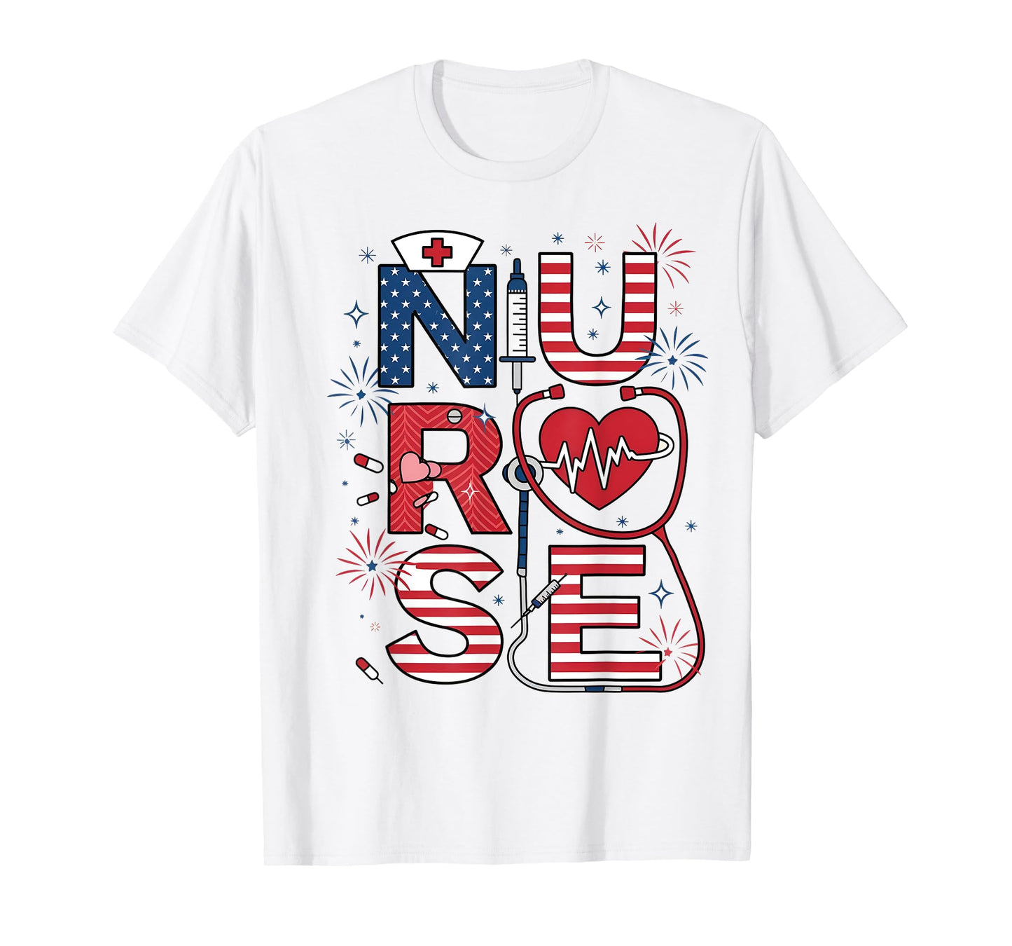 American Nurse 4th of July Nurse Stethoscope Nursing Womens T-Shirt