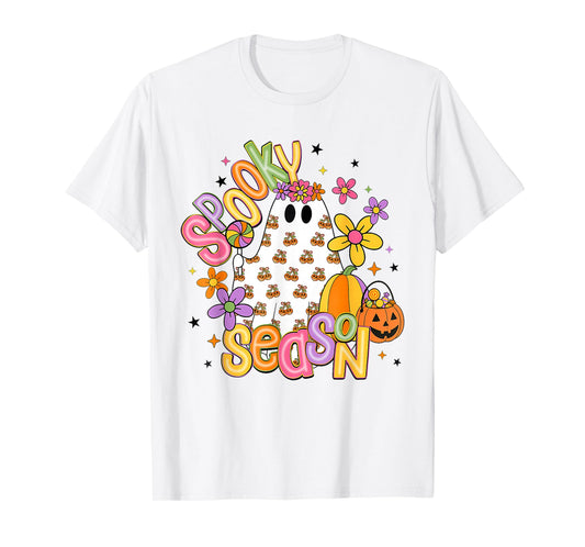 Cute Halloween Floral Ghost Spooky Season Girls Women Kids T-Shirt