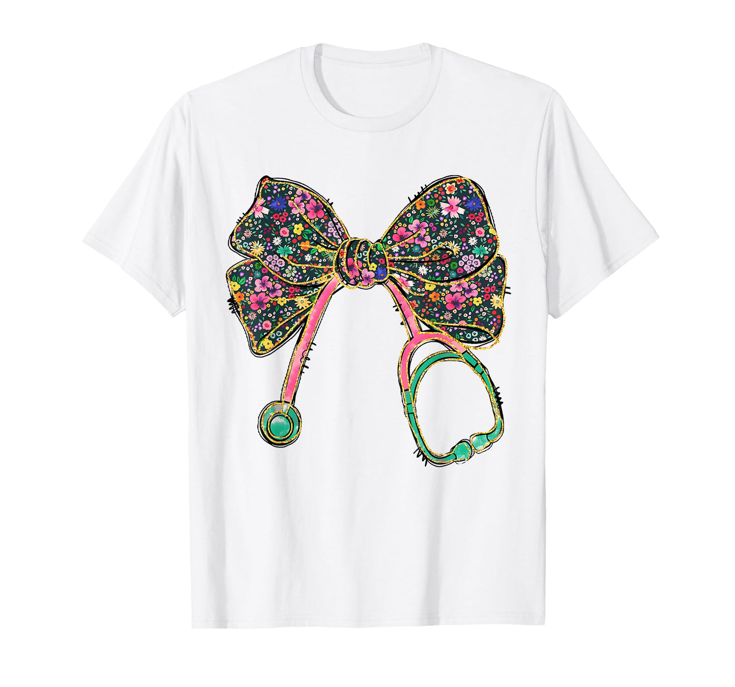 Floral Nurse Coquette Bow Stethoscope RN Nurse Appreciation T-Shirt