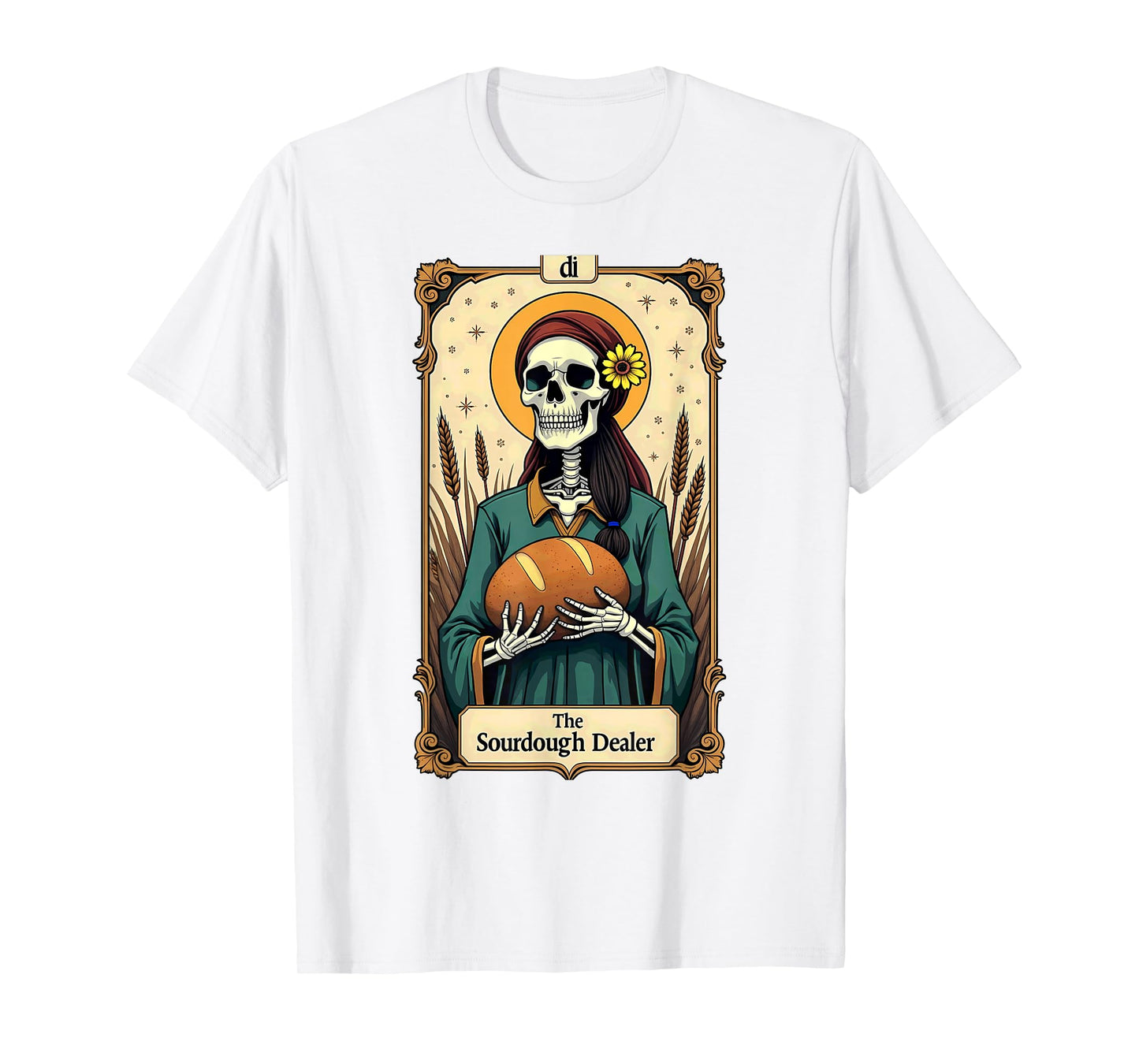 Gothic Tarot Card Skeleton Sourdough Dealer Halloween T-Shirt