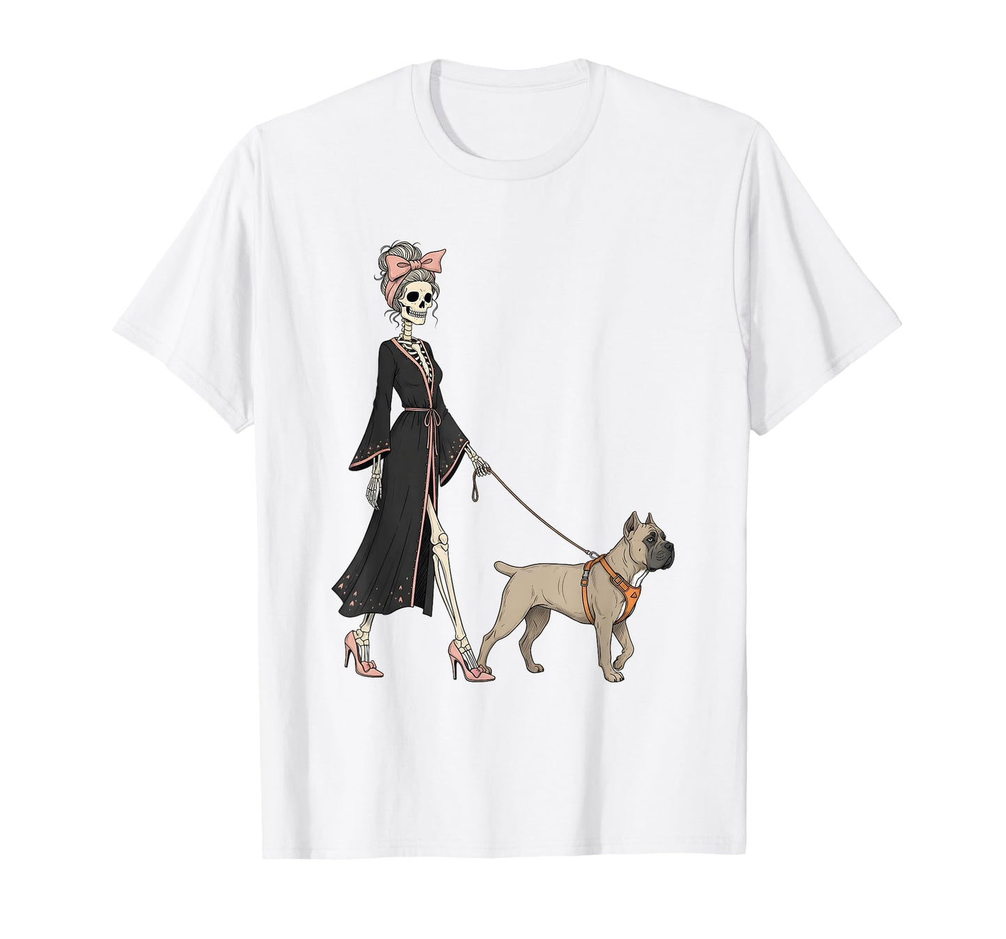 Skeleton Cane Corso Dog Walking Halloween Women T-Shirt