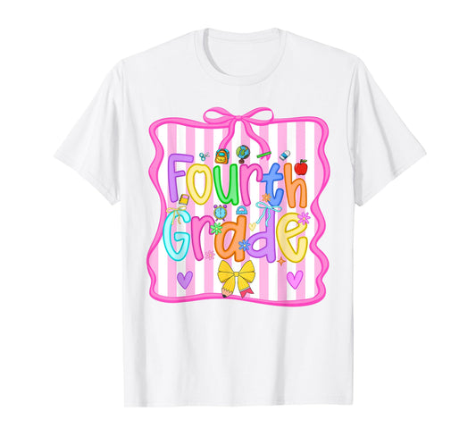 Back To School Fourth Grade Girls Bow 4th Grade Teacher Kids T-Shirt