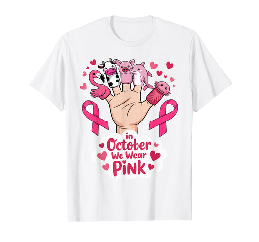 in October We Wear Pink Breast Cancer Awareness Month Kids T-Shirt