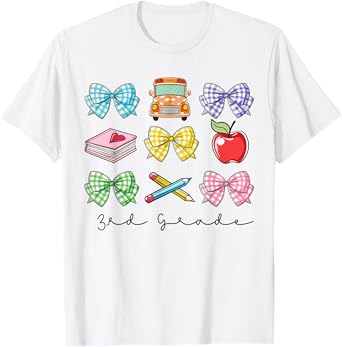 Girls Coquette Bow Back to School 3rd Third Grade Teacher T-Shirt