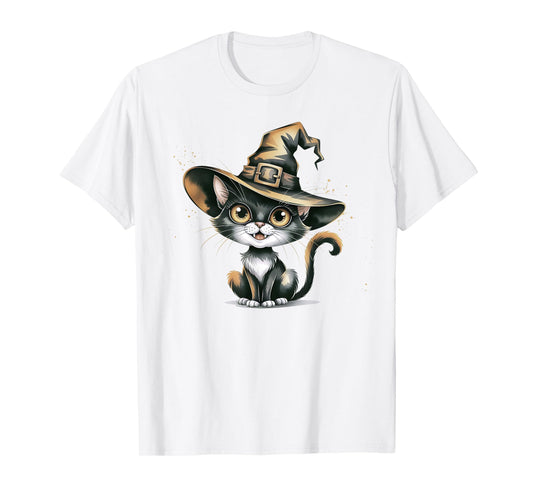 Cute Cat Witch Spooky Witches Feline Wizard Halloween Gag T-Shirt