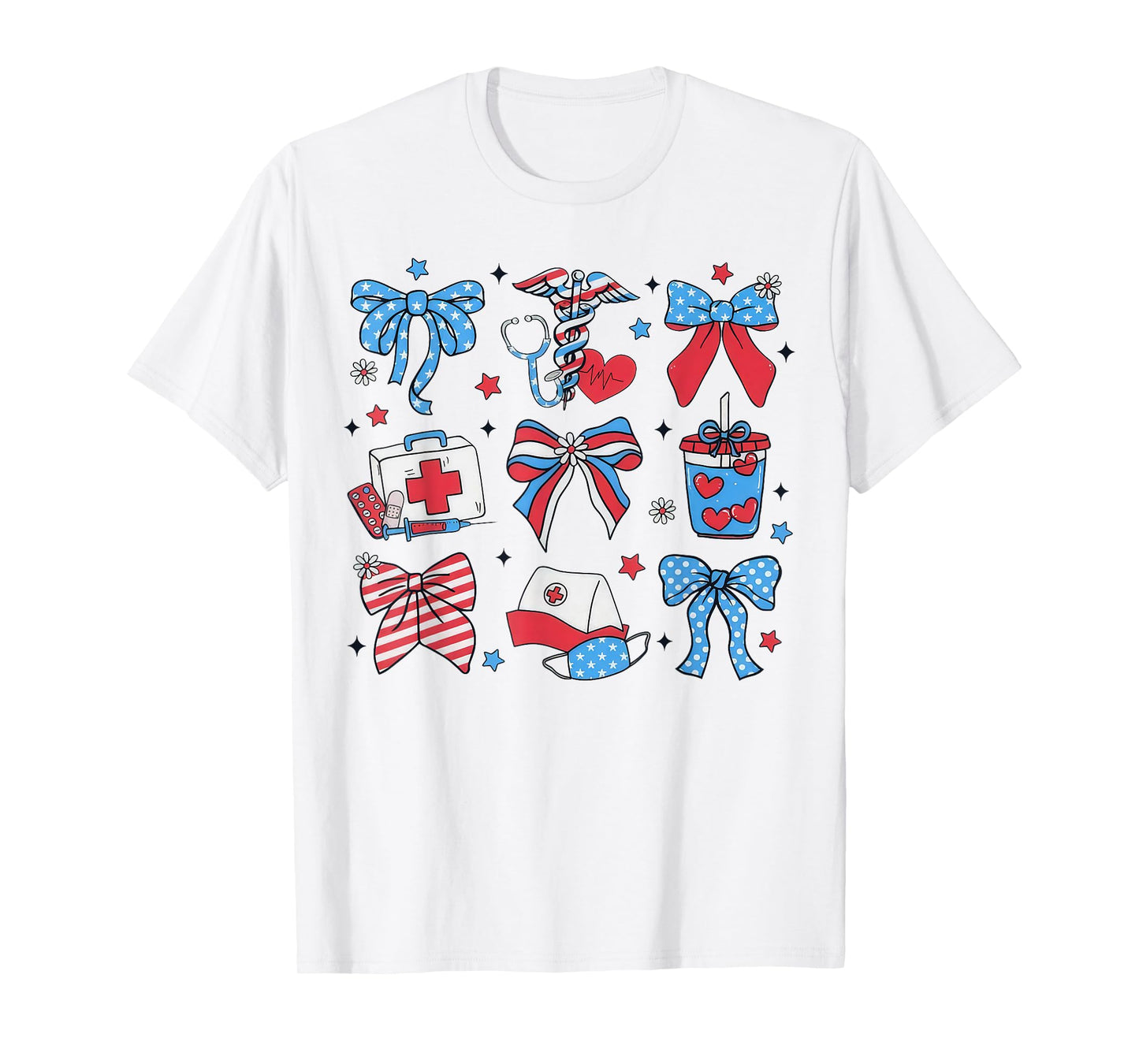 Coquette Bow Emergency Nurse ER Nurse Patriotic 4th Of July T-Shirt