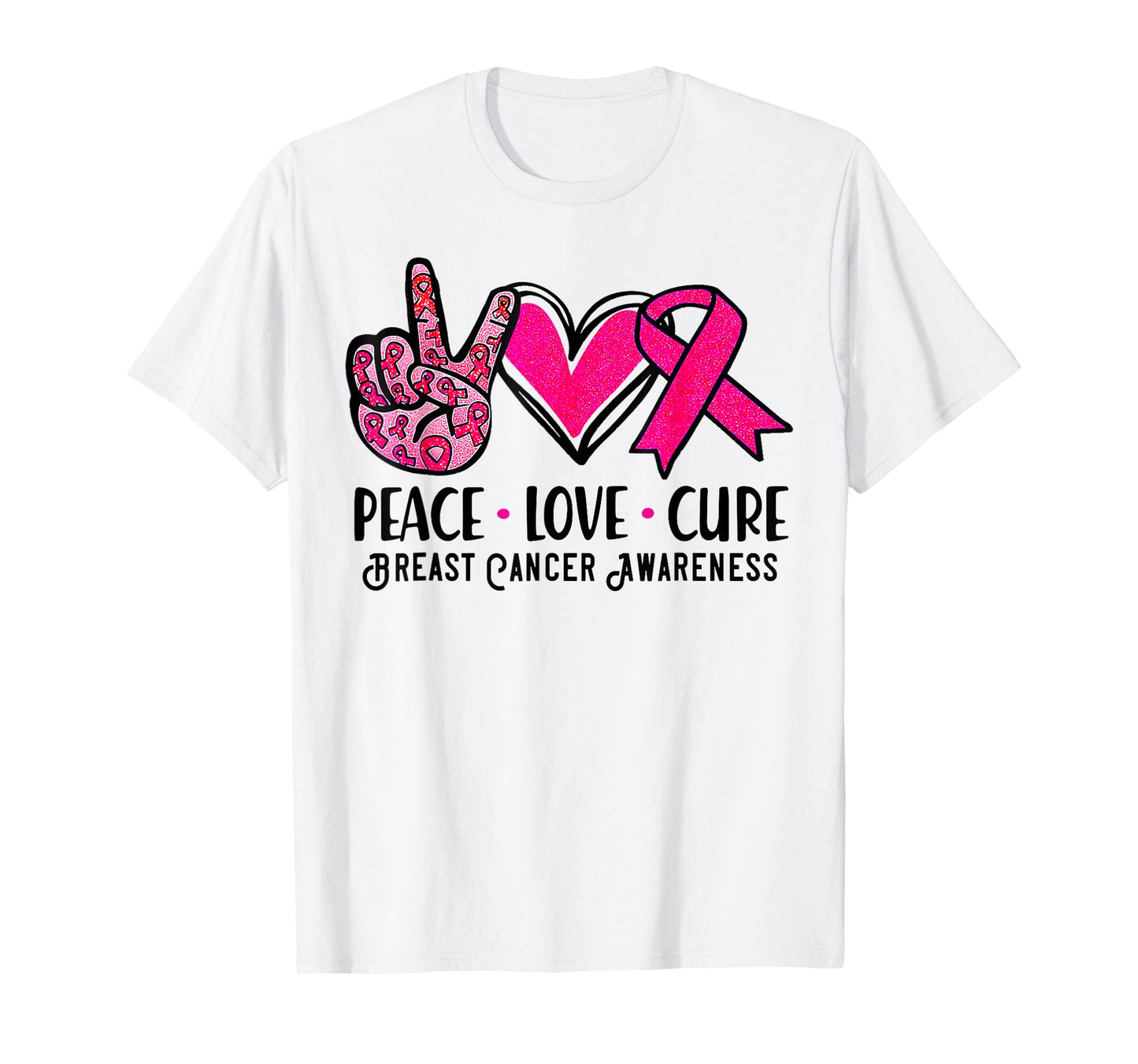 Peace Love Cure Pink Ribbon Breast Cancer Awareness T-Shirt