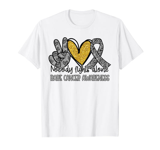 Nobody Fights Alone Zebra Ribbon Rare Cancer Awareness T-Shirt