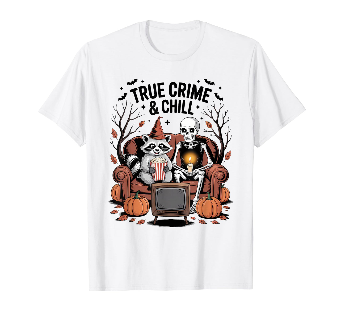Skeleton and and Raccoon Trendy Halloween Men Women and Kids T-Shirt