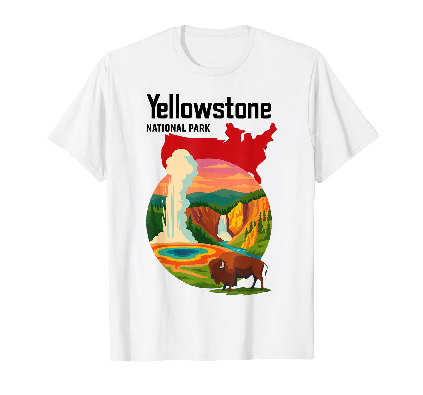Yellowstone National Park Bison & Geyser Travel Souvenir T-Shirt