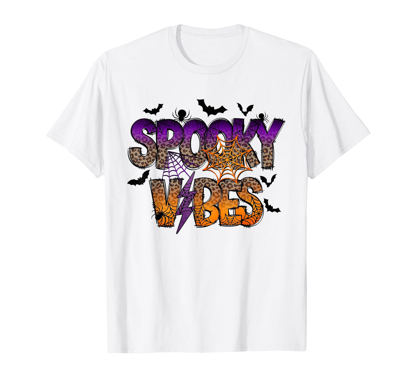 Retro Halloween Girly Leopard Checkered Fall Spooky Vibes T-Shirt