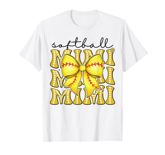 Softball Mimi Retro Softball Coquette Bow Groovy T-Shirt
