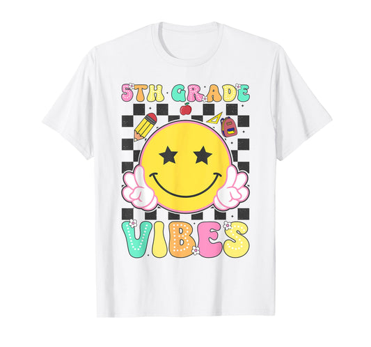 5th Grade Vibes Girls Smile Face Back to School Fifth Grade T-Shirt