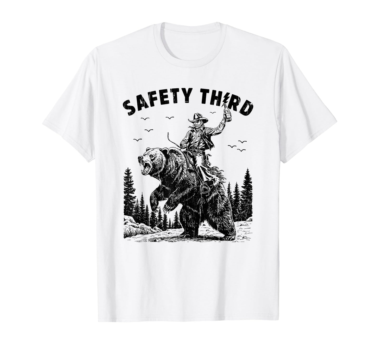 Safety Third, Funny Guys, Grizzly Bear, Cowboy Western T-Shirt