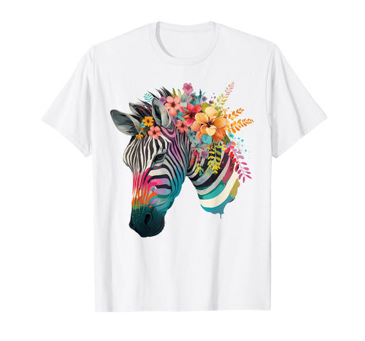 Cute Flower Zebra on summer Floral Zebra T-Shirt