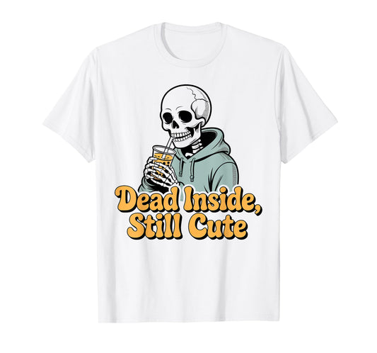 Dead Inside Still Cute Skeleton Boba Sipping T-Shirt