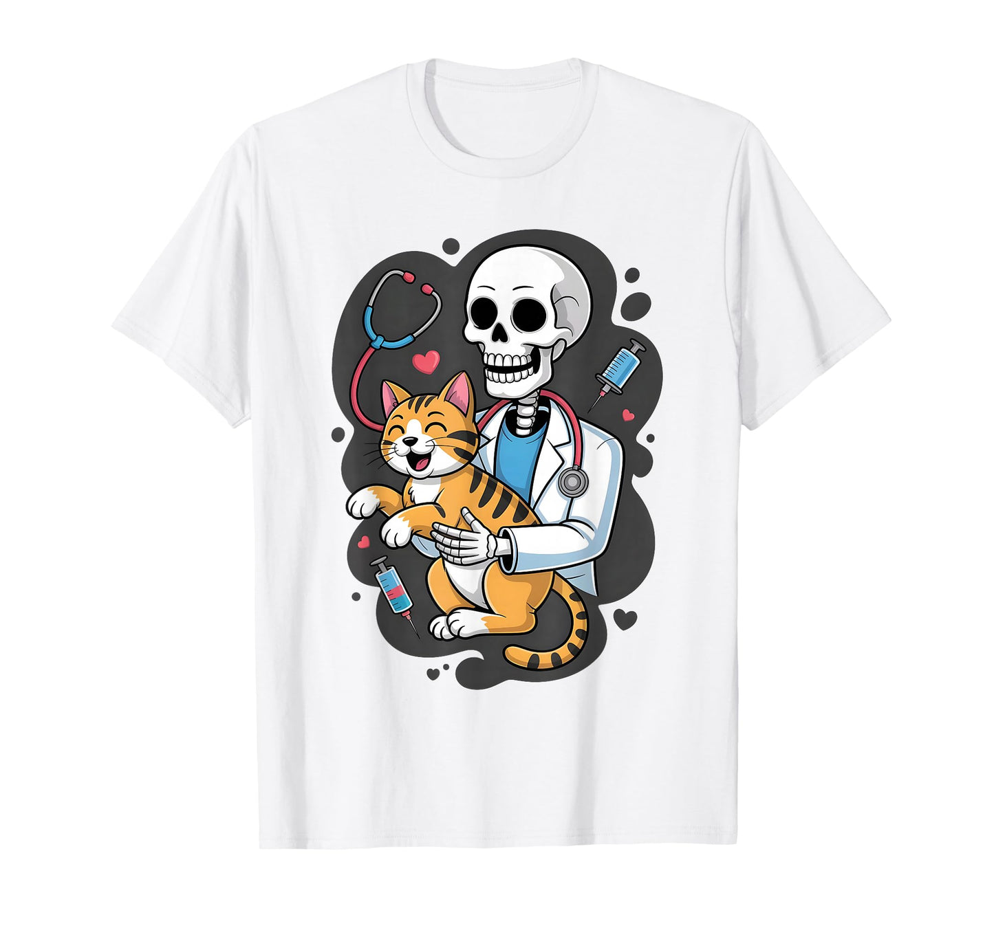 Skeleton Hugging Cat Funny Vet Cat Lover Halloween Men Women T-Shirt