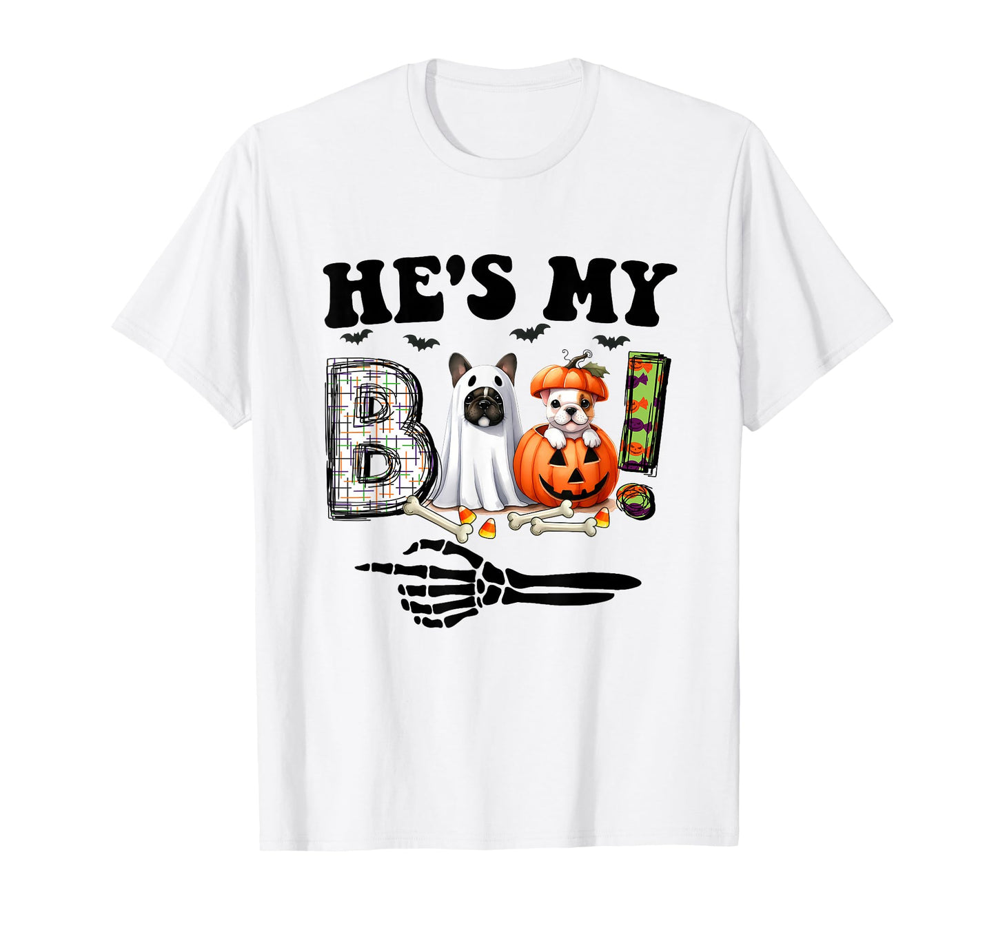 He's My Boo Skeleton Dog Couples Matching Couple Halloween T-Shirt