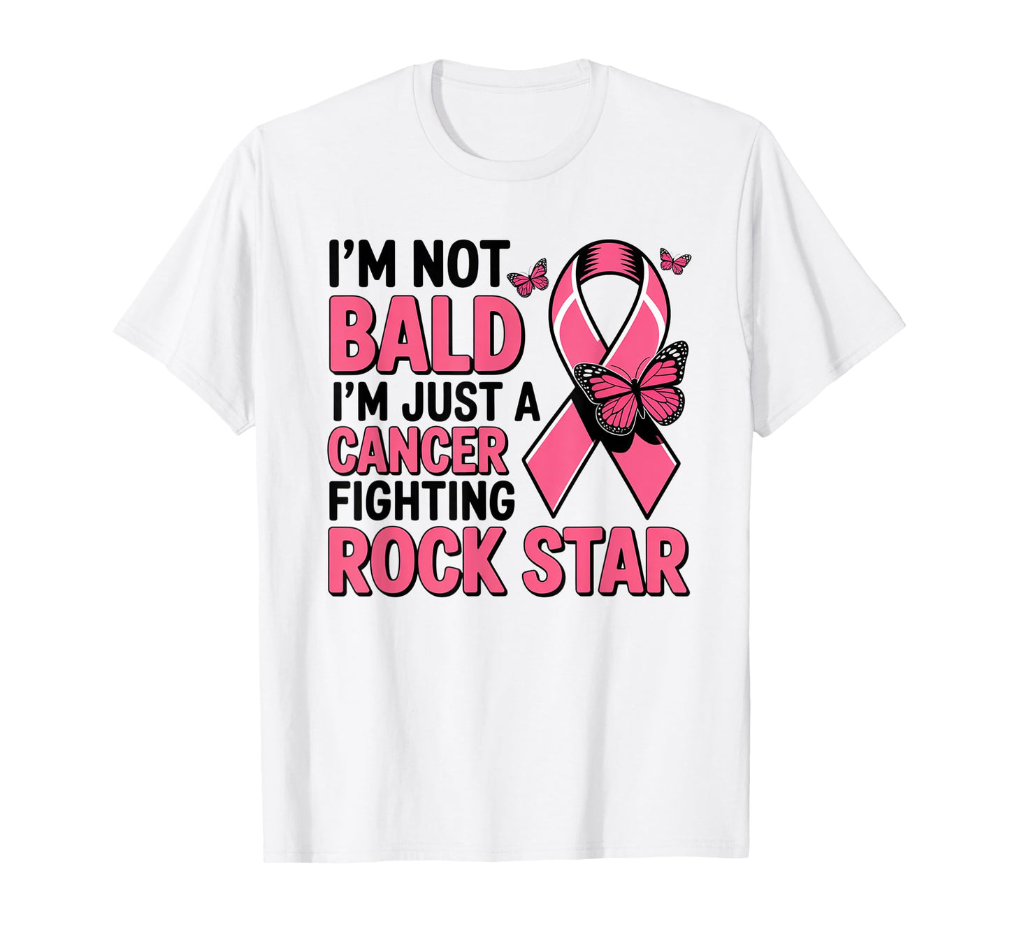 Breast Cancer Fighter Pink Ribbon Rockstar Bald Head T-Shirt
