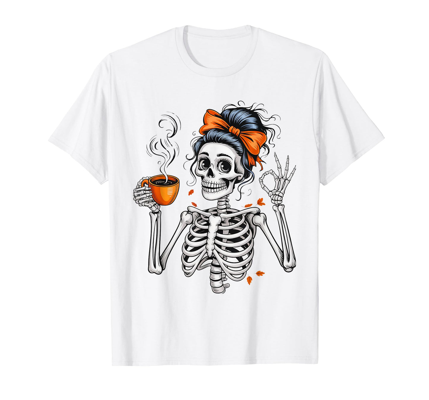 Halloween Skeleton Coffee Messy Bun for Women Halloween T-Shirt