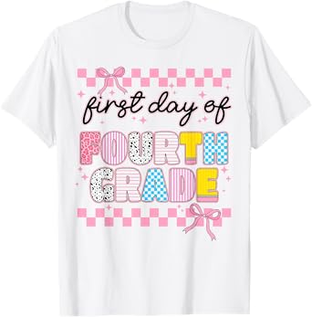 First 1st Day Of Fourth Grade Coquette Back To School Girls T-Shirt