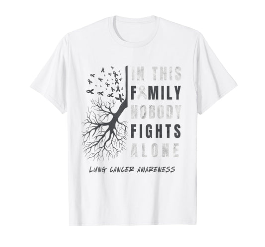 Lung Cancer Awareness Nobody Fights Alone Ribbon Lung Cancer T-Shirt