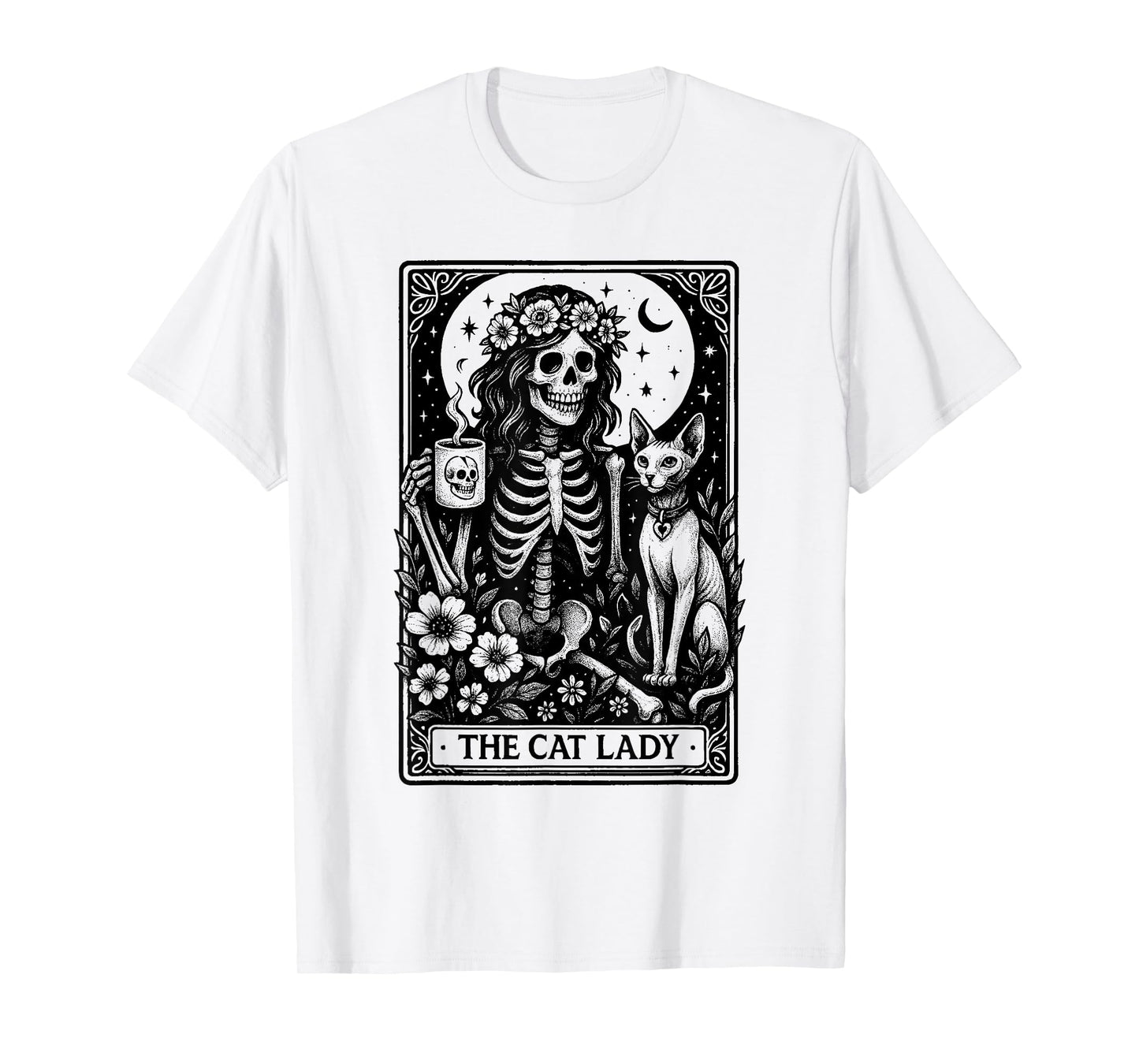 The Cat Lady Tarot Cards Skeleton Coffee Funny Halloween T-Shirt