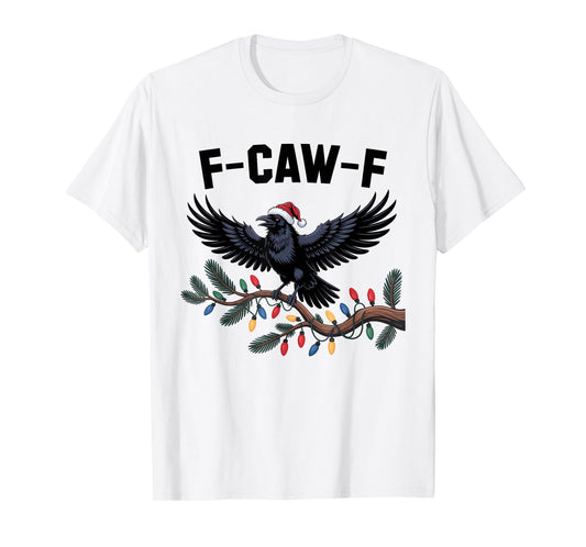 Crow F-CAW-F Black Bird Gothic Christmas Lights Santa Hat T-Shirt