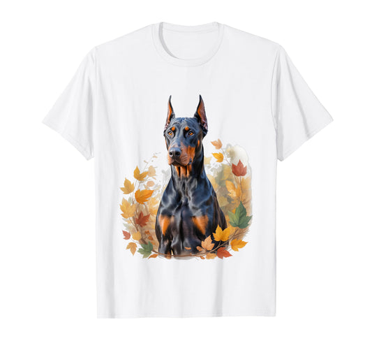 Doberman Autumn Leaves Dog Lovers Men Women T-Shirt