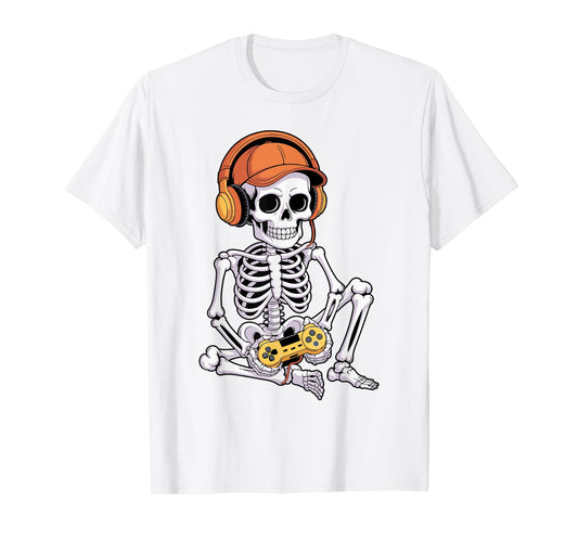 Cool Halloween Skeleton Gamer Video Gaming Boys Girls Kids T-Shirt