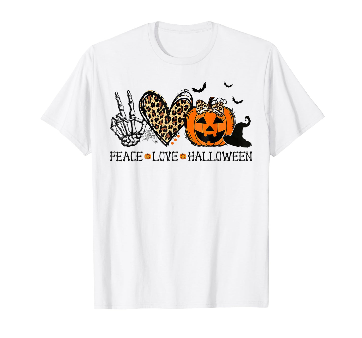 Peace Love Halloween Happy Halloween Pumpkin Leopard Heart T-Shirt