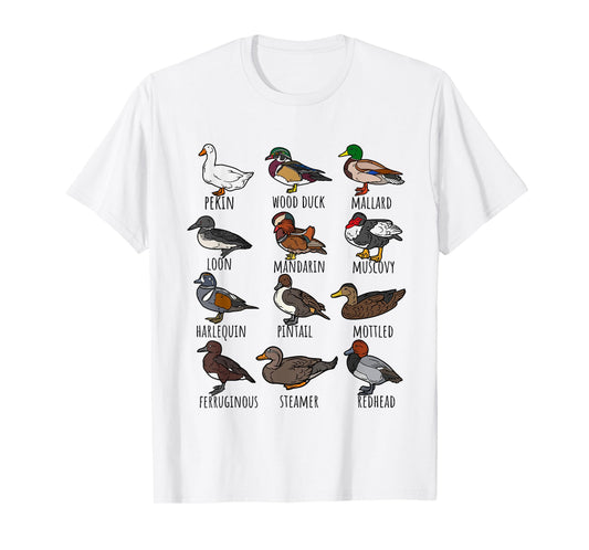 Cute Duck Waterfowl Animal Species Types,Duck Wildlife Lover T-Shirt