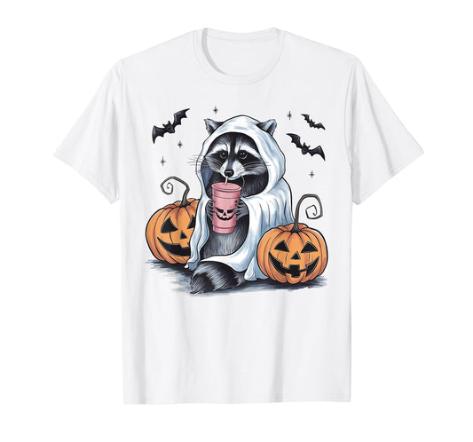 Cute Ghost Pumpkin Halloween Raccoon Costume Raccoon Lovers T-Shirt