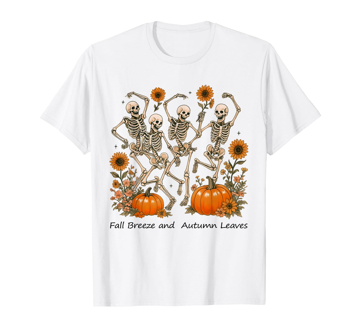 Fall Breeze and Autumn Leaves Skeleton Halloween Outfit T-Shirt