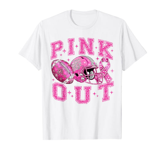 Breast Cancer Awareness Football Pink Out Coquette Ribbon T-Shirt