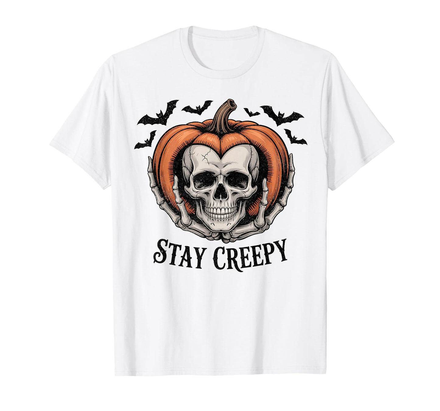 Stay Creepy Dripping Heart Halloween Pumpkin Skeleton T-Shirt