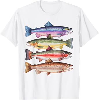 Abstract Colorful Trout In A Row For Fishing Lovers Men Kids T-Shirt