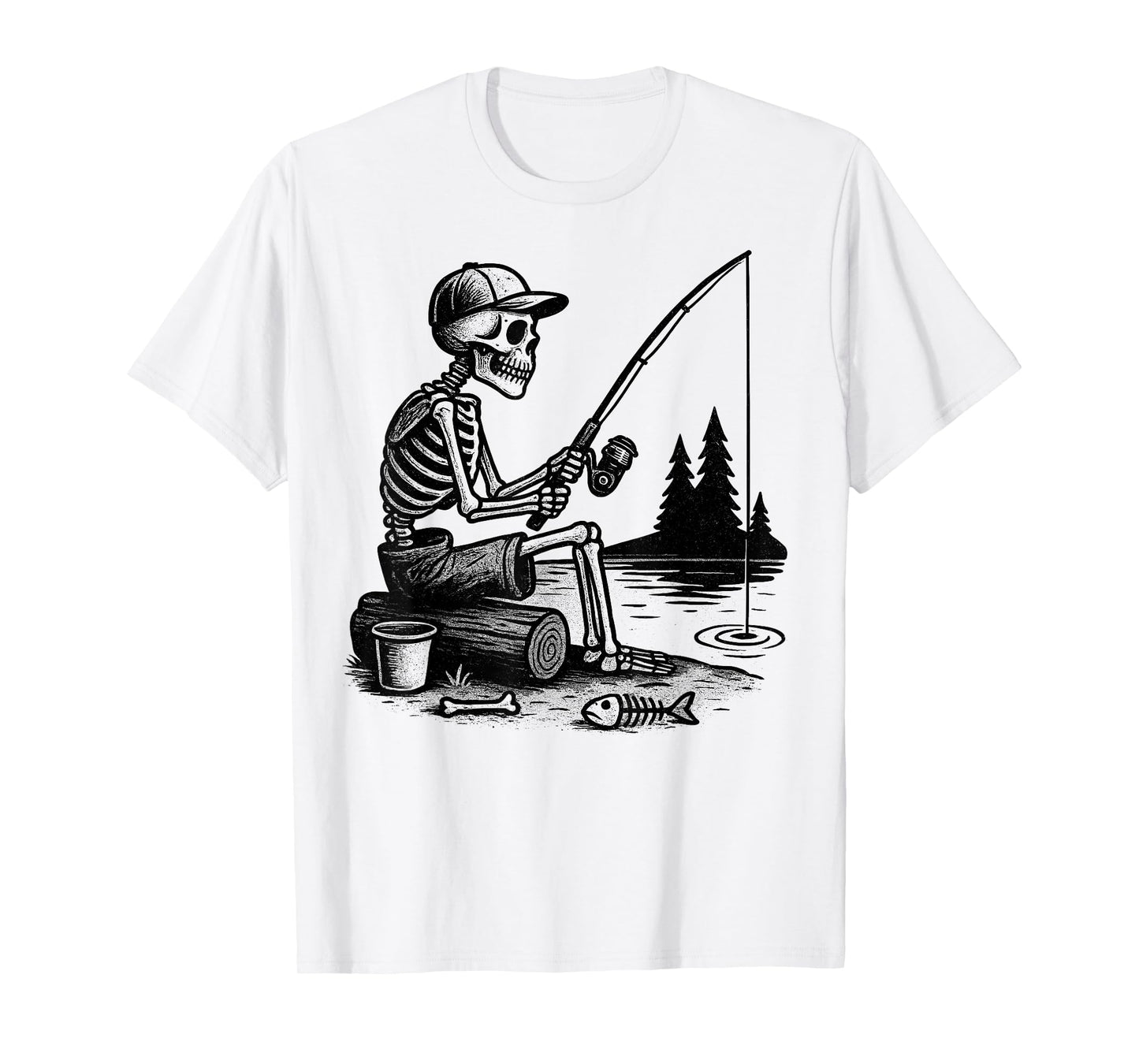 Vintage Skeleton Spooky Halloween Costume Fisherman Men T-Shirt
