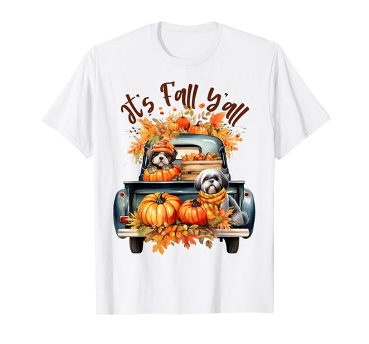 It’s Fall Y’all Shih Tzu Dogs Pumpkins Truck Autumn Season T-Shirt