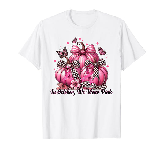 Coquette Bow Pumpkin In October We Wear Pink Breast Cancer T-Shirt