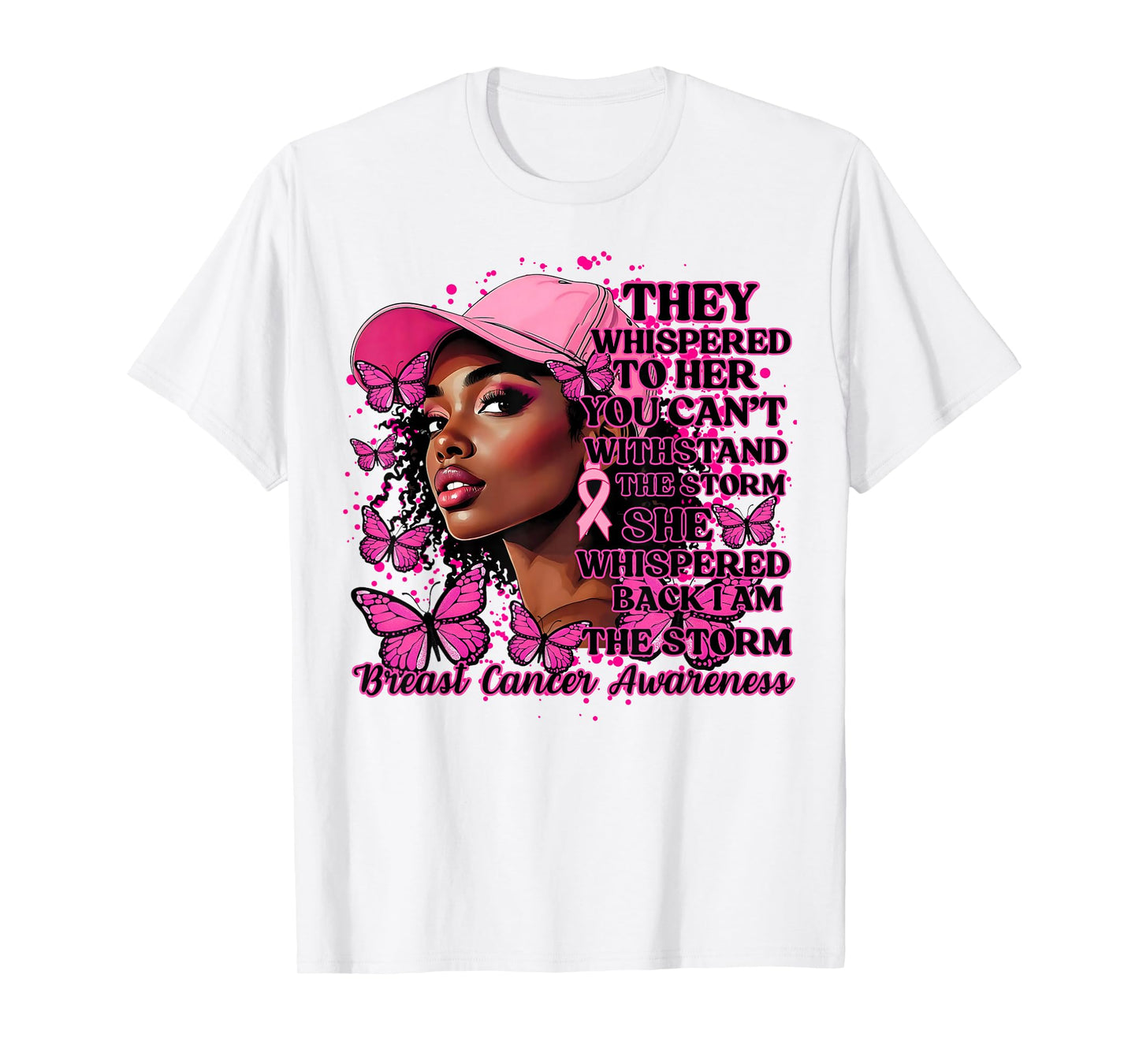Black Afro Women Butterflies Breast Cancer Awareness Support T-Shirt